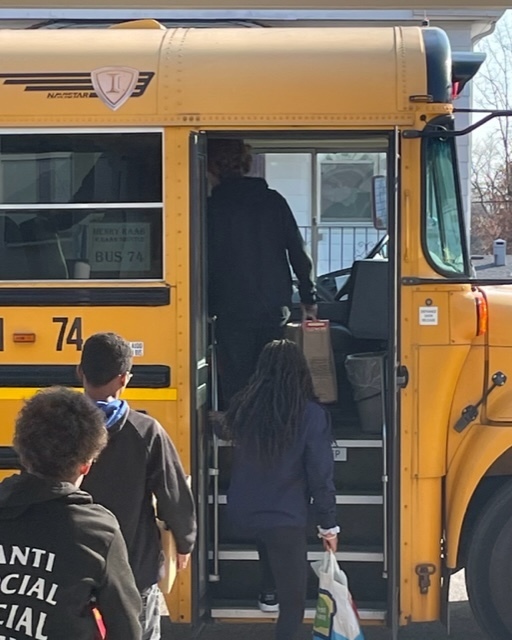 Students and a bus