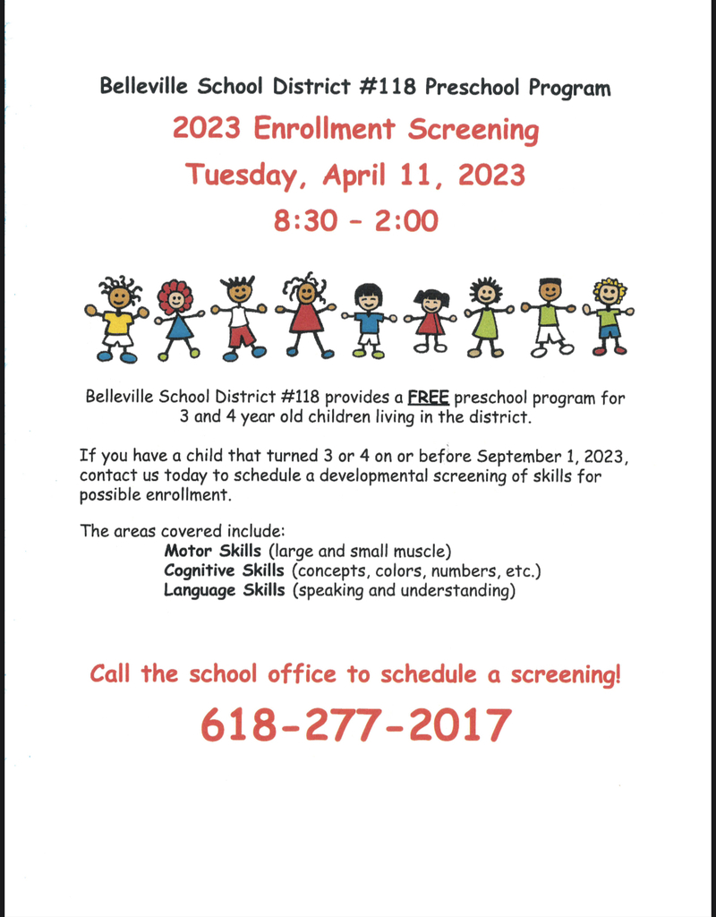 2023 Preschool Enrollment Screening Flyer
