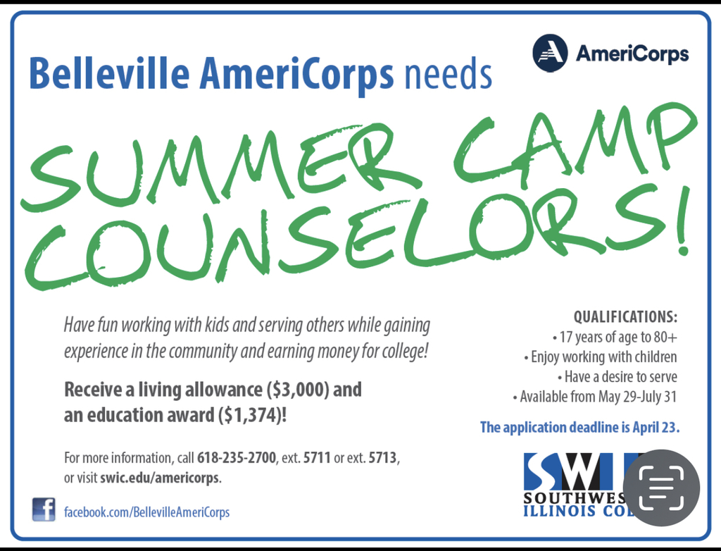 Belleville Amercorps Summer Counselors Needed